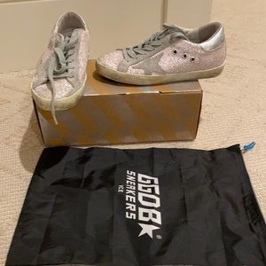 Golden Goose pink glitter with gray suede. Box and dust bag included.